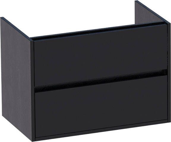 BRAUER Nexxt Wastafelonderkast 80x46x55cm 2 greeploze softclose lades 1 sifonuitsparing MFC black wood 1418