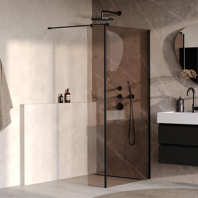Brauer Oblivion Inloopdouche 100x200cm 30 cm zijwand glascoating brons glas mat zwart GS-OBI2B10030200MZ
