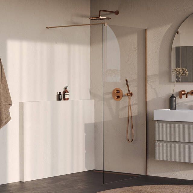Brauer Oblivion Inloopdouche 100x200cm glascoating helder glas geborsteld koper PVD GS-OBI1H100200GK