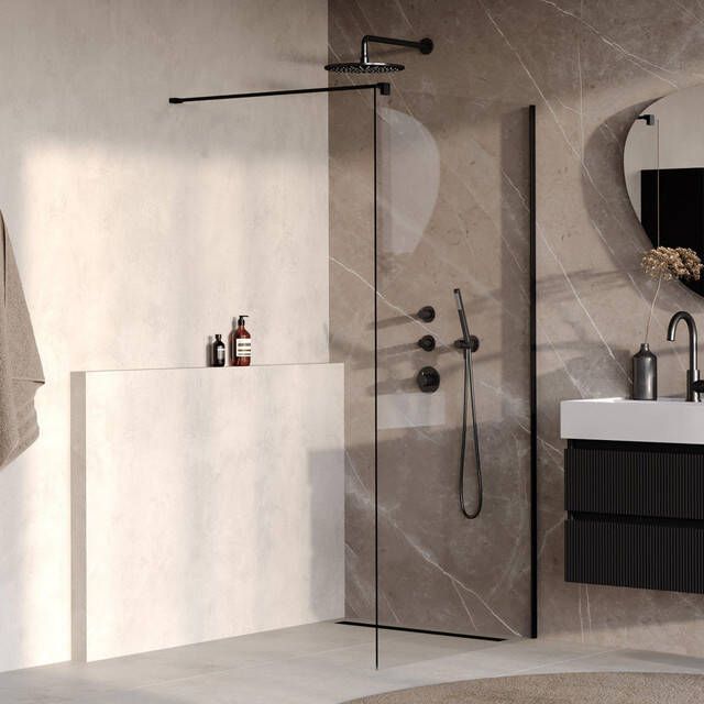 Brauer Oblivion Inloopdouche 100x200cm glascoating helder glas mat zwart GS-OBI1H100200MZ