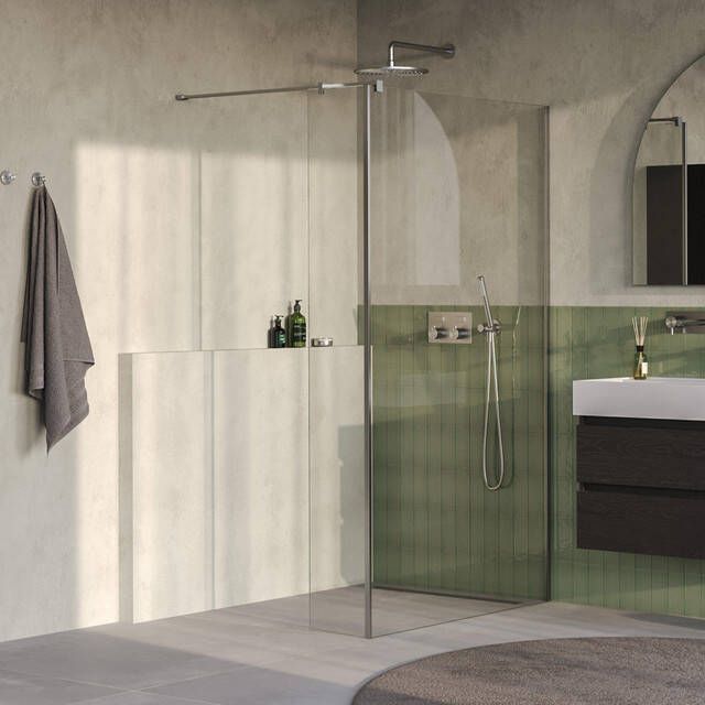 Brauer Oblivion Inloopdouche 110x200cm 30cm zijwand glascoating helder glas Geborsteld RVS PVD GS-OBI2H11030200NG