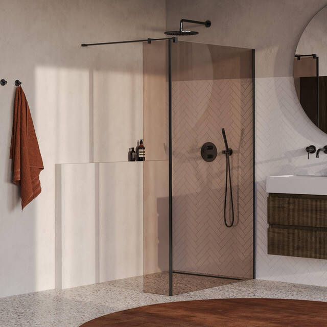 Brauer Oblivion Inloopdouche 120x200cm 30 cm zijwand glascoating brons glas geborsteld gunmetal PVD GS-OBI2B12030200GM