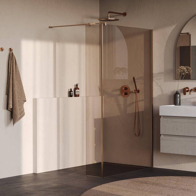 Brauer Oblivion Inloopdouche 120x200cm 30 cm zijwand glascoating brons glas geborsteld koper PVD GS-OBI2B12030200GK