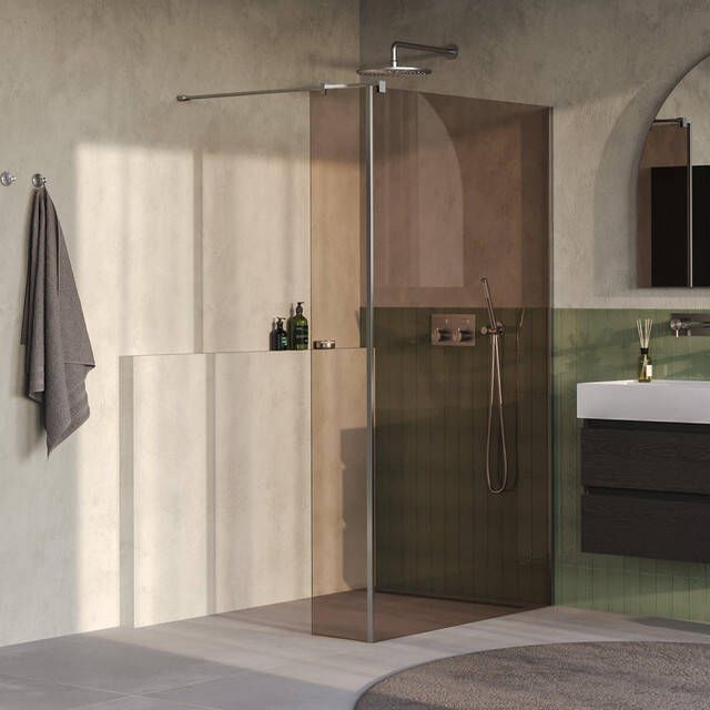 Brauer Oblivion Inloopdouche 120x200cm 30 cm zijwand glascoating brons glas Geborsteld RVS PVD GS-OBI2B12030200NG