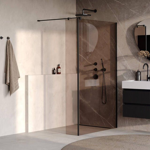Brauer Oblivion Inloopdouche 120x200cm 30 cm zijwand glascoating brons glas mat zwart GS-OBI2B12030200MZ