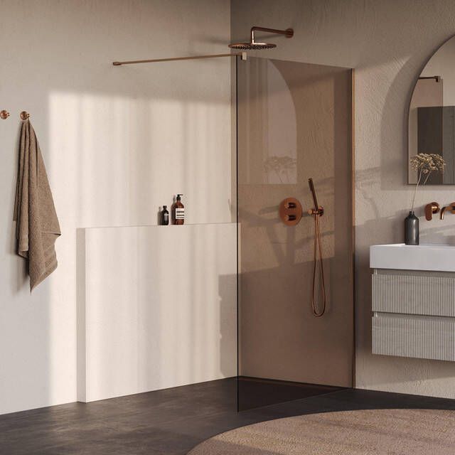 Brauer Oblivion Inloopdouche 120x200cm glascoating brons glas geborsteld koper PVD GS-OBI1B120200GK