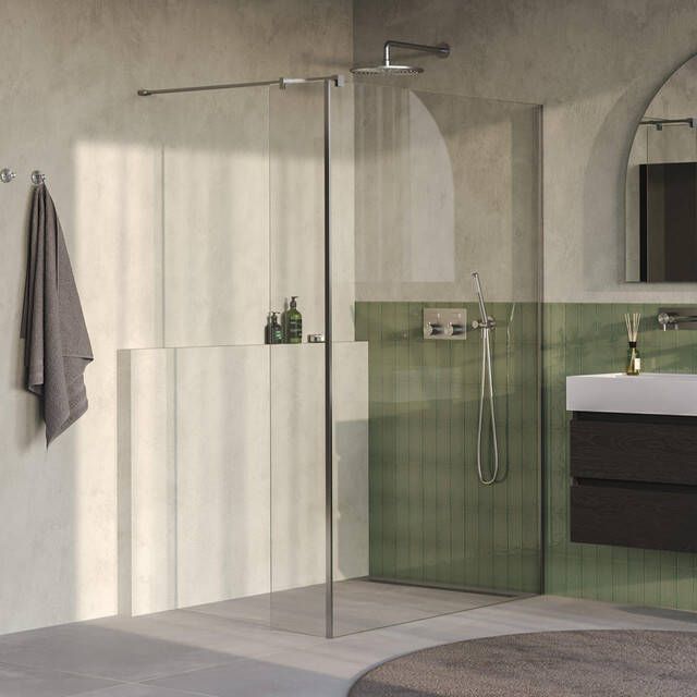 Brauer Oblivion Inloopdouche 140x200cm 30cm zijwand glascoating helder glas Geborsteld RVS PVD GS-OBI2H14030200NG