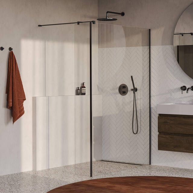 Brauer Oblivion Inloopdouche 140x200cm 40cm zijwand glascoating helder glas geborsteld gunmetal PVD GS-OBI2H14040200GM