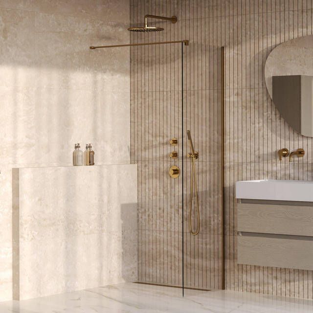 Brauer Oblivion Inloopdouche 50x200cm glascoating helder glas geborsteld goud PVD GS-OBI1H50200GG