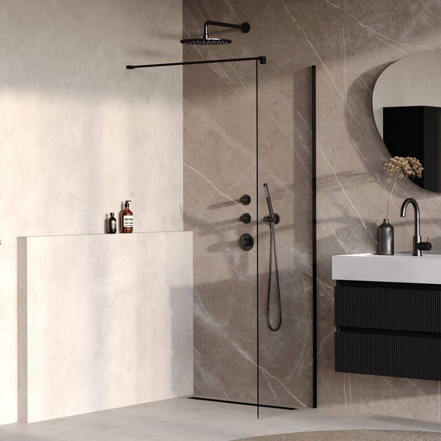 Brauer Oblivion Inloopdouche 50x200cm glascoating helder glas mat zwart GS-OBI1H50200MZ