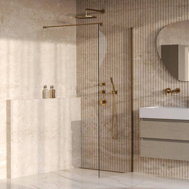 Brauer Oblivion Inloopdouche 80x200cm glascoating helder glas geborsteld goud PVD GS-OBI1H80200GG