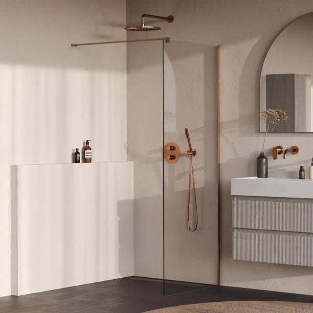 Brauer Oblivion Inloopdouche 80x200cm glascoating helder glas geborsteld koper PVD GS-OBI1H80200GK