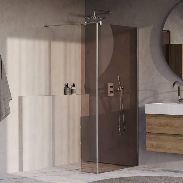 Brauer Oblivion Inloopdouche 90x200cm 30 cm zijwand glascoating brons glas Chroom GS-OBI2B9030200CE