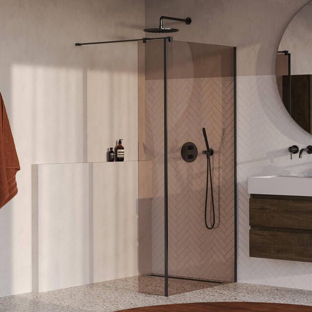 Brauer Oblivion Inloopdouche 90x200cm 30 cm zijwand glascoating brons glas geborsteld gunmetal PVD GS-OBI2B9030200GM