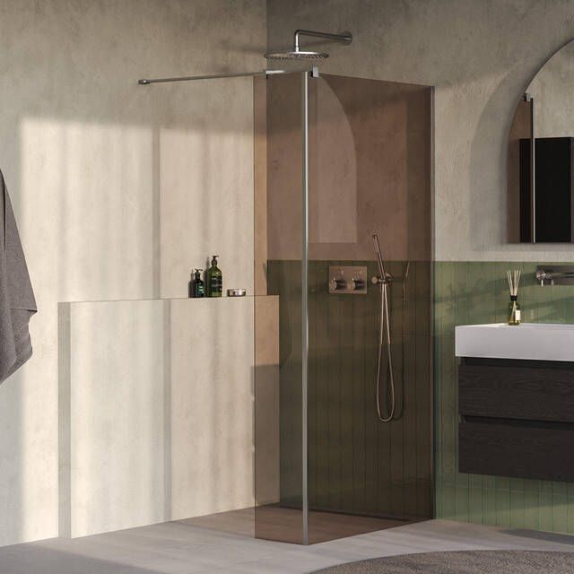 Brauer Oblivion Inloopdouche 90x200cm 30 cm zijwand glascoating brons glas Geborsteld RVS PVD GS-OBI2B9030200NG