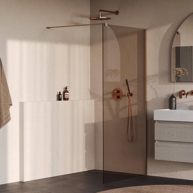 Brauer Oblivion Inloopdouche 90x200cm glascoating brons glas geborsteld koper PVD GS-OBI1B90200GK
