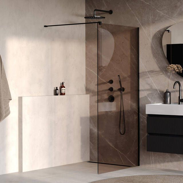 Brauer Oblivion Inloopdouche 90x200cm glascoating brons glas mat zwart GS-OBI1B90200MZ