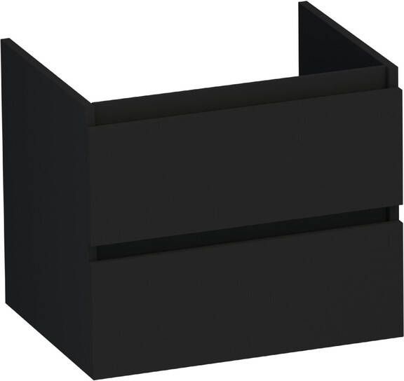 Brauer Solution Wastafelonderkast 60x46x50cm 2 softclose greeploze lades 1 sifonuitsparing MDF mat zwart 1869