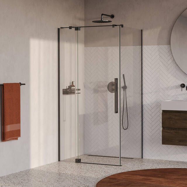 Brauer Stellar Douchecabine 100x100x200cm draaideur glascoating omkeerbaar helder glas geborsteld gunmetal PVD GS-SRC1H100100200GM