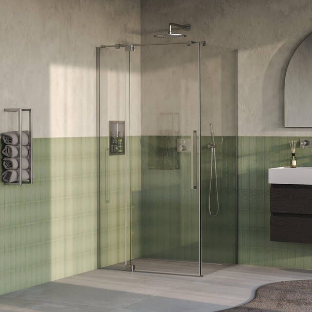 Brauer Stellar Douchecabine 100x90x200cm draaideur glascoating omkeerbaar helder glas Geborsteld RVS PVD GS-SRC1H10090200NG
