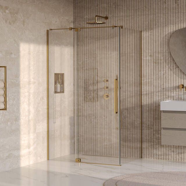 Brauer Stellar Douchecabine 120x100x200cm draaideur glascoating omkeerbaar helder glas geborsteld goud PVD GS-SRC1H120100200GG