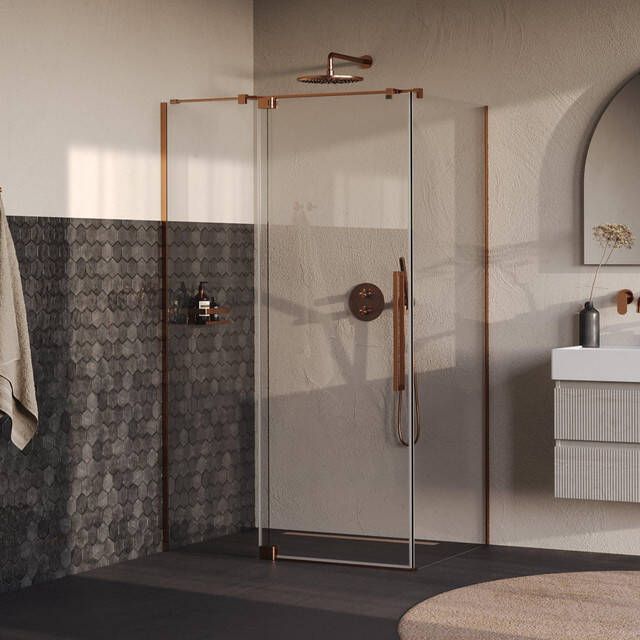 Brauer Stellar Douchecabine 120x80x200cm draaideur glascoating omkeerbaar helder glas geborsteld koper PVD GS-SRC1H12080200GK