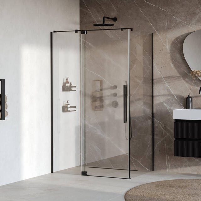 Brauer Stellar Douchecabine 120x90x200cm draaideur glascoating omkeerbaar helder glas mat zwart GS-SRC1H12090200MZ