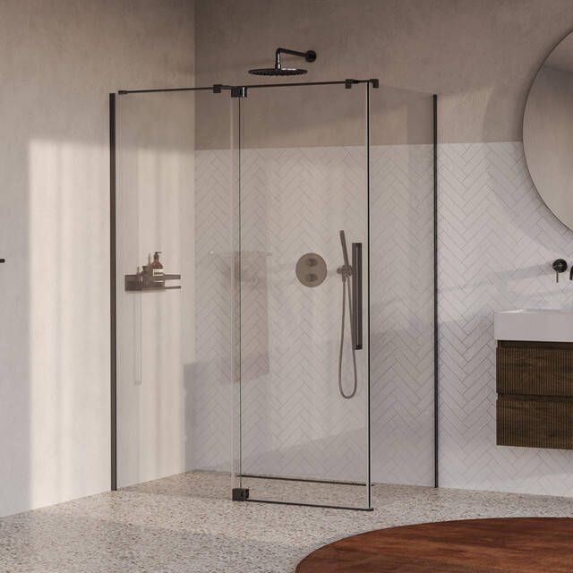 Brauer Stellar Douchecabine 140x100x200cm draaideur glascoating omkeerbaar helder glas geborsteld gunmetal PVD GS-SRC1H140100200GM