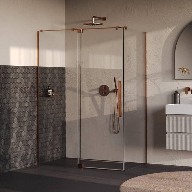 Brauer Stellar Douchecabine 140x100x200cm draaideur glascoating omkeerbaar helder glas geborsteld koper PVD GS-SRC1H140100200GK