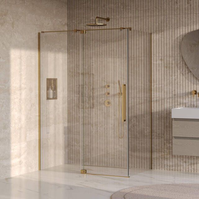 Brauer Stellar Douchecabine 140x90x200cm draaideur glascoating omkeerbaar helder glas geborsteld goud PVD GS-SRC1H14090200GG