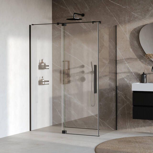 Brauer Stellar Douchecabine 140x90x200cm draaideur glascoating omkeerbaar helder glas mat zwart GS-SRC1H14090200MZ
