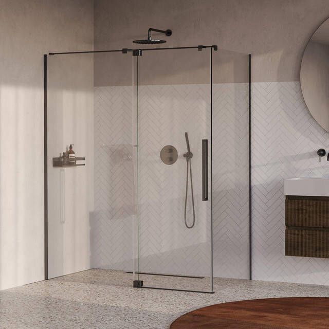 Brauer Stellar Douchecabine 160x80x200cm draaideur glascoating omkeerbaar helder glas geborsteld gunmetal PVD GS-SRC1H16080200GM