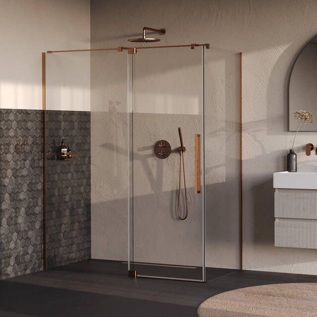 Brauer Stellar Douchecabine 160x80x200cm draaideur glascoating omkeerbaar helder glas geborsteld koper PVD GS-SRC1H16080200GK