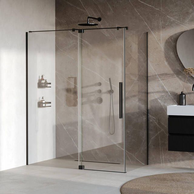 Brauer Stellar Douchecabine 160x80x200cm draaideur glascoating omkeerbaar helder glas mat zwart GS-SRC1H16080200MZ