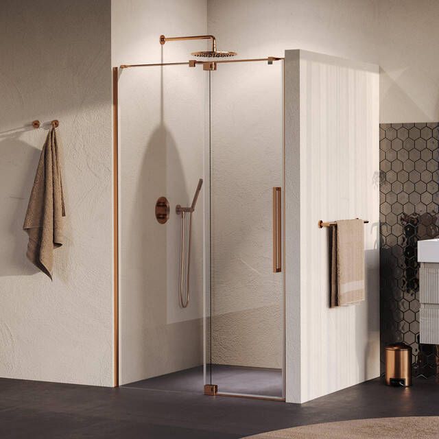 Brauer Stellar Nisdeur 2-delig 100x200cm draaideur glascoating omkeerbaar helder glas geborsteld koper PVD GS-SRN1H100200GK