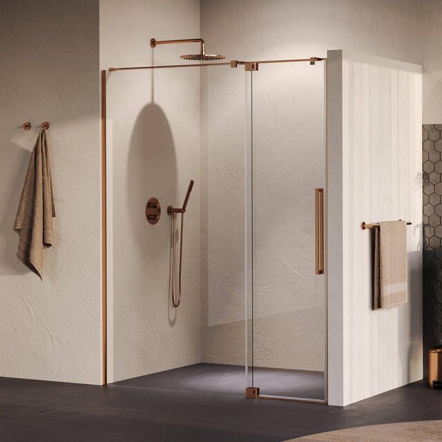 Brauer Stellar Nisdeur 2-delig 140x200cm draaideur glascoating omkeerbaar helder glas geborsteld koper PVD GS-SRN1H140200GK