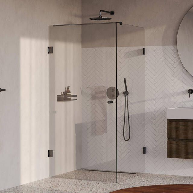 Brauer Void Carving Douchecabine 100x100x200cm draaideur glascoating omkeerbaar helder glas geborsteld gunmetal PVD GS-VOCC1H100100200GM