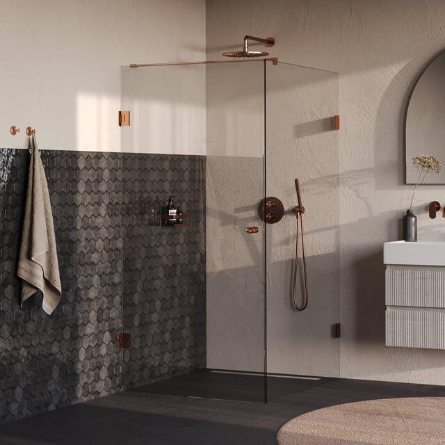 Brauer Void Carving Douchecabine 100x120x200cm draaideur glascoating omkeerbaar helder glas geborsteld koper PVD GS-VOCC1H100120200GK