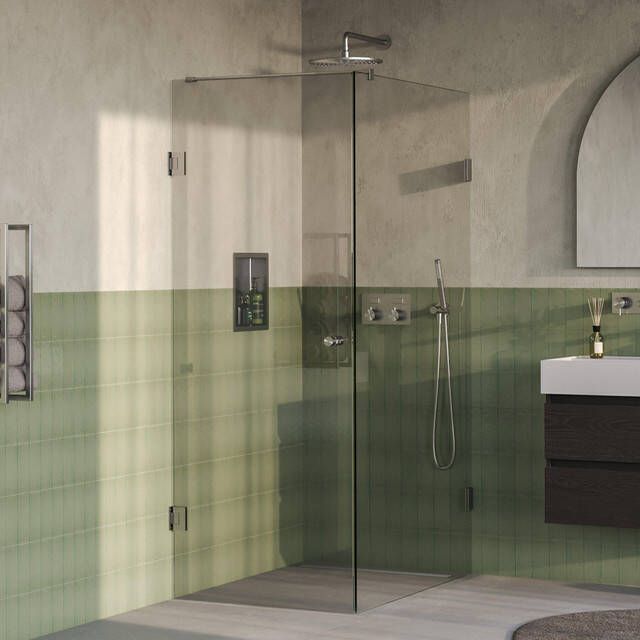 Brauer Void Carving Douchecabine 80x120x200cm draaideur glascoating omkeerbaar helder glas Geborsteld RVS PVD GS-VOCC1H80120200NG
