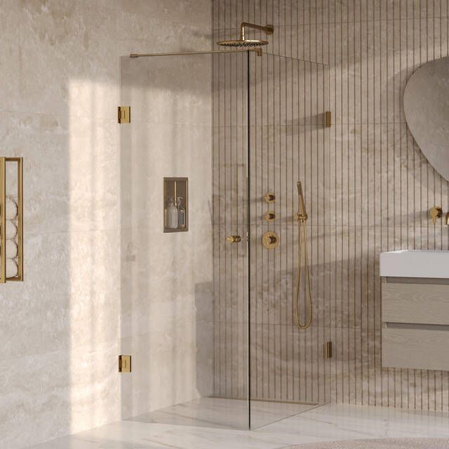 Brauer Void Carving Douchecabine 80x120x200cm draaideur glascoating omkeerbaar helder glas geborsteld goud PVD GS-VOCC1H80120200GG