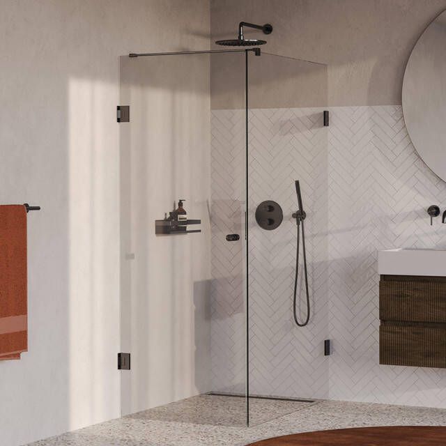 Brauer Void Carving Douchecabine 80x120x200cm draaideur glascoating omkeerbaar helder glas geborsteld gunmetal PVD GS-VOCC1H80120200GM