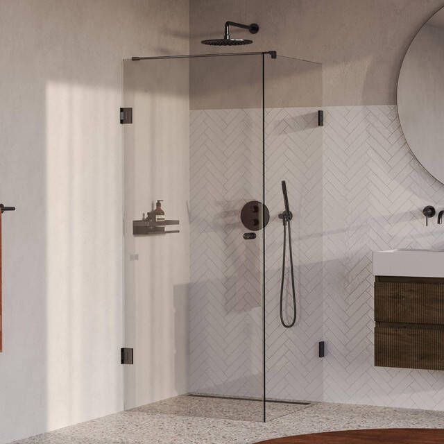 Brauer Void Carving Douchecabine 80x80x200cm draaideur glascoating omkeerbaar helder glas geborsteld gunmetal PVD GS-VOCC1H8080200GM