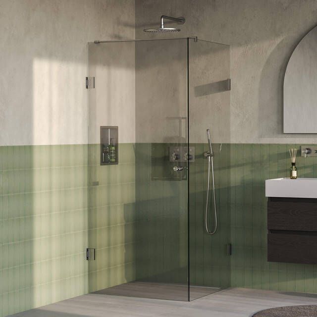 Brauer Void Carving Douchecabine 80x80x200cm draaideur glascoating omkeerbaar helder glas Geborsteld RVS PVD GS-VOCC1H8080200NG