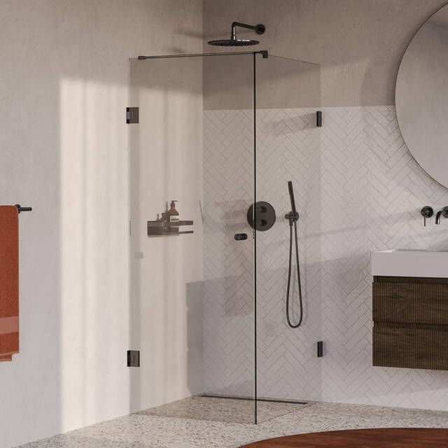 Brauer Void Carving Douchecabine 90x100x200cm draaideur glascoating omkeerbaar helder glas geborsteld gunmetal PVD GS-VOCC1H90100200GM
