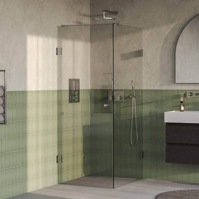 Brauer Void Carving Douchecabine 90x100x200cm draaideur glascoating omkeerbaar helder glas Geborsteld RVS PVD GS-VOCC1H90100200NG
