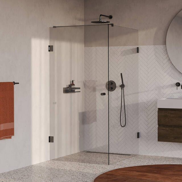 Brauer Void Carving Douchecabine 90x120x200cm draaideur glascoating omkeerbaar helder glas geborsteld gunmetal PVD GS-VOCC1H90120200GM
