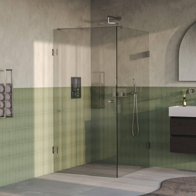 Brauer Void Carving Douchecabine 90x120x200cm draaideur glascoating omkeerbaar helder glas Geborsteld RVS PVD GS-VOCC1H90120200NG