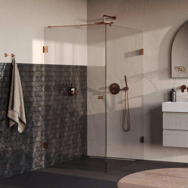 Brauer Void Carving Douchecabine 90x140x200cm draaideur glascoating omkeerbaar helder glas geborsteld koper PVD GS-VOCC1H90140200GK