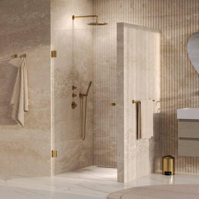Brauer Void Carving Nisdeur 100x200cm draaideur glascoating omkeerbaar helder glas geborsteld goud PVD GS-VOCN1H100200GG