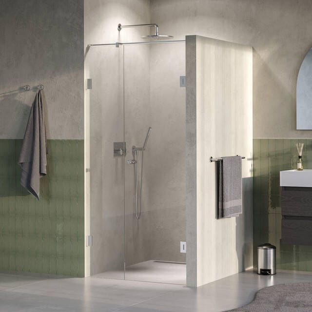 Brauer Void Carving Nisdeur 2-delig 100x200cm 60cm draaideur aan muur glascoating omkeerbaar helder glas Geborsteld RVS PVD GS-VOCN2H6040200NG